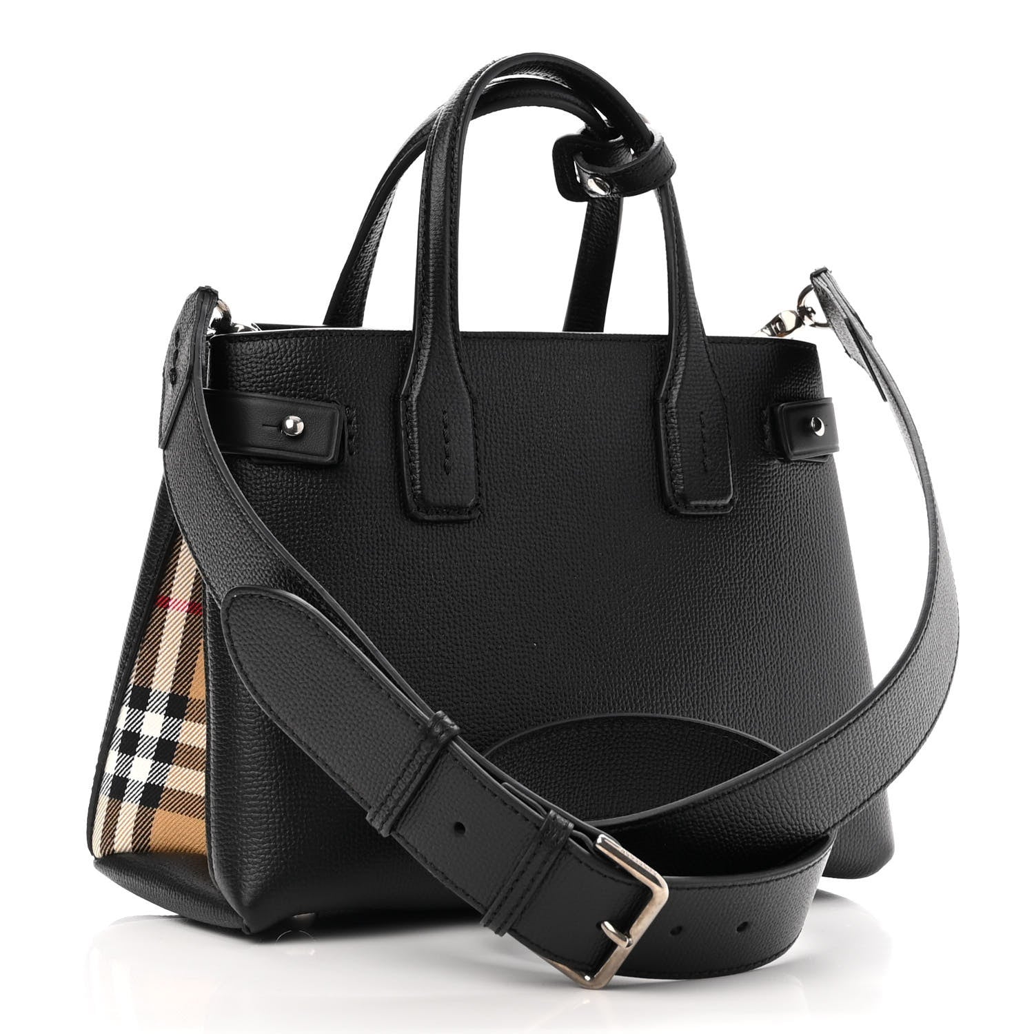 Burberry Grainy Calfskin House Check Small Banner Tote Black 2 of 9