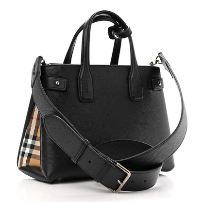 Burberry Grainy Calfskin House Check Small Banner Tote Black 2 of 9