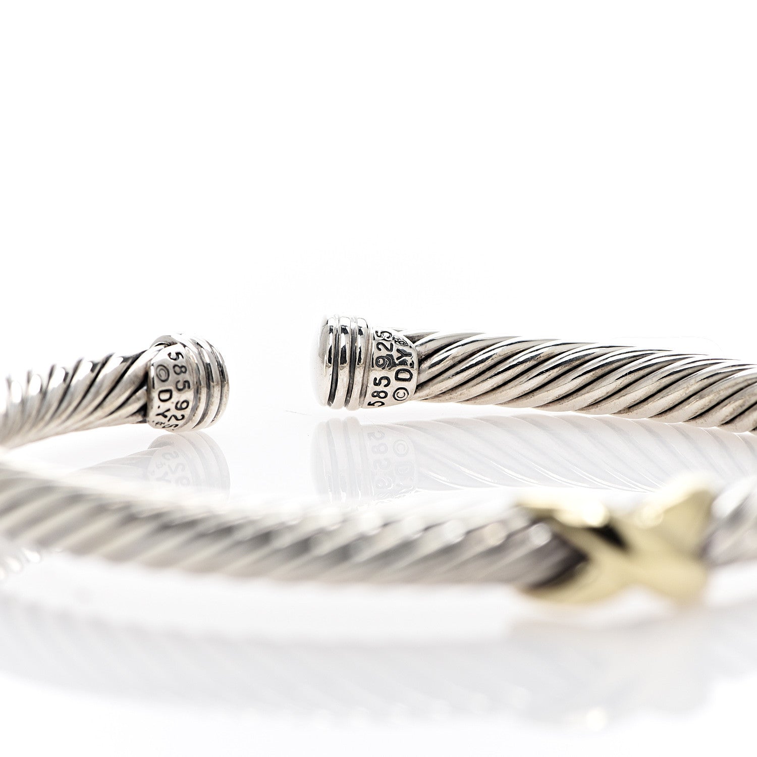 David Yurman Sterling Silver 14K Yellow Gold 5mm X Station Cable Bracelet 3 of 3
