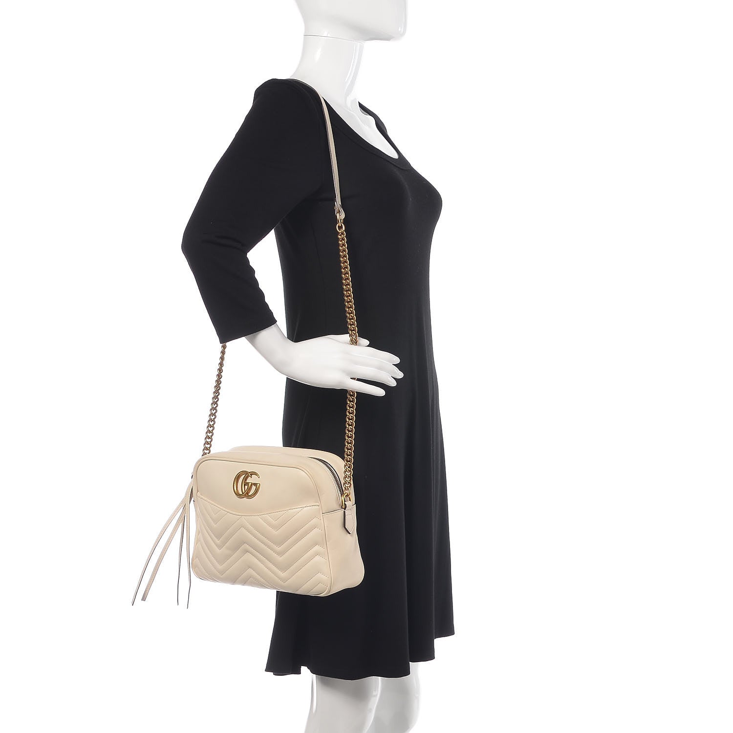 Gucci Calfskin Matelasse Medium GG Marmont Chain Shoulder Bag Mystic White 3 of 16