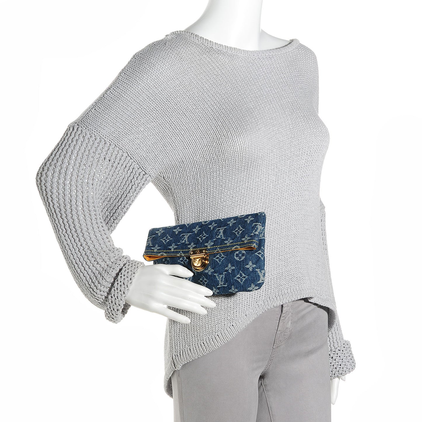 Monogram Denim Pochette Plat Clutch Blue