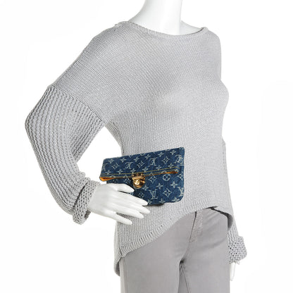Louis Vuitton Monogram Denim Pochette Plat Clutch Blue 2 of 8