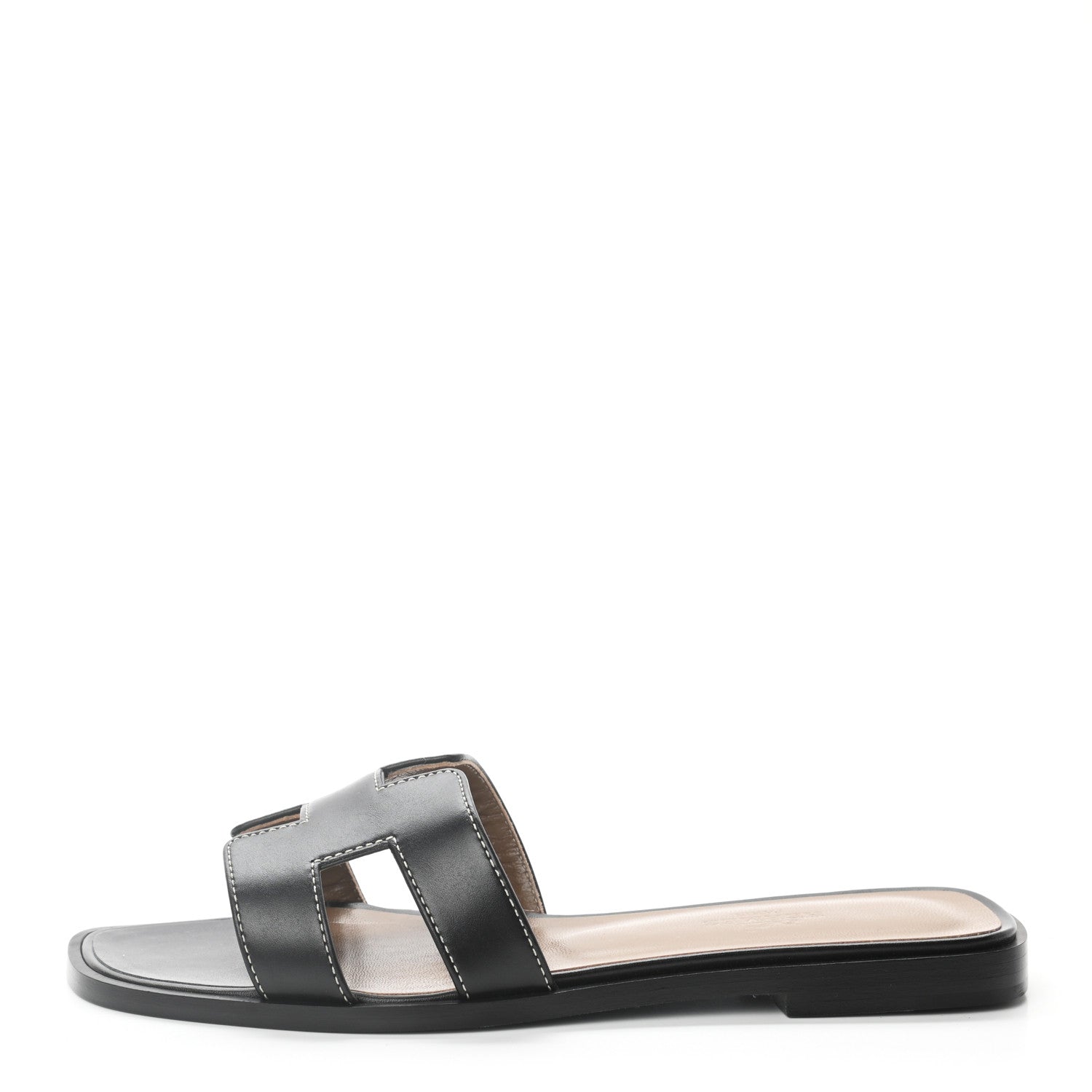 Hermes Box Calfskin Oran Sandals 36 Black 2 of 16