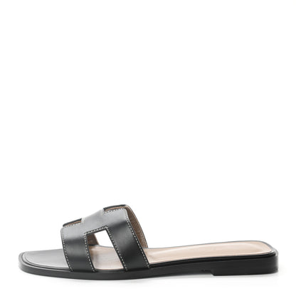 Hermes Box Calfskin Oran Sandals 36 Black 2 of 16