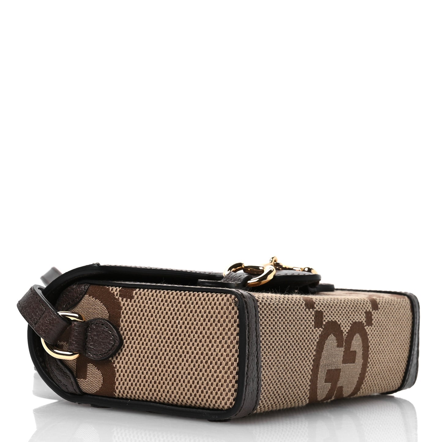 Monogram Jumbo GG Textured Dollar Calfskin Mini Horsebit 1955 Shoulder Bag Camel Ebony New Acero