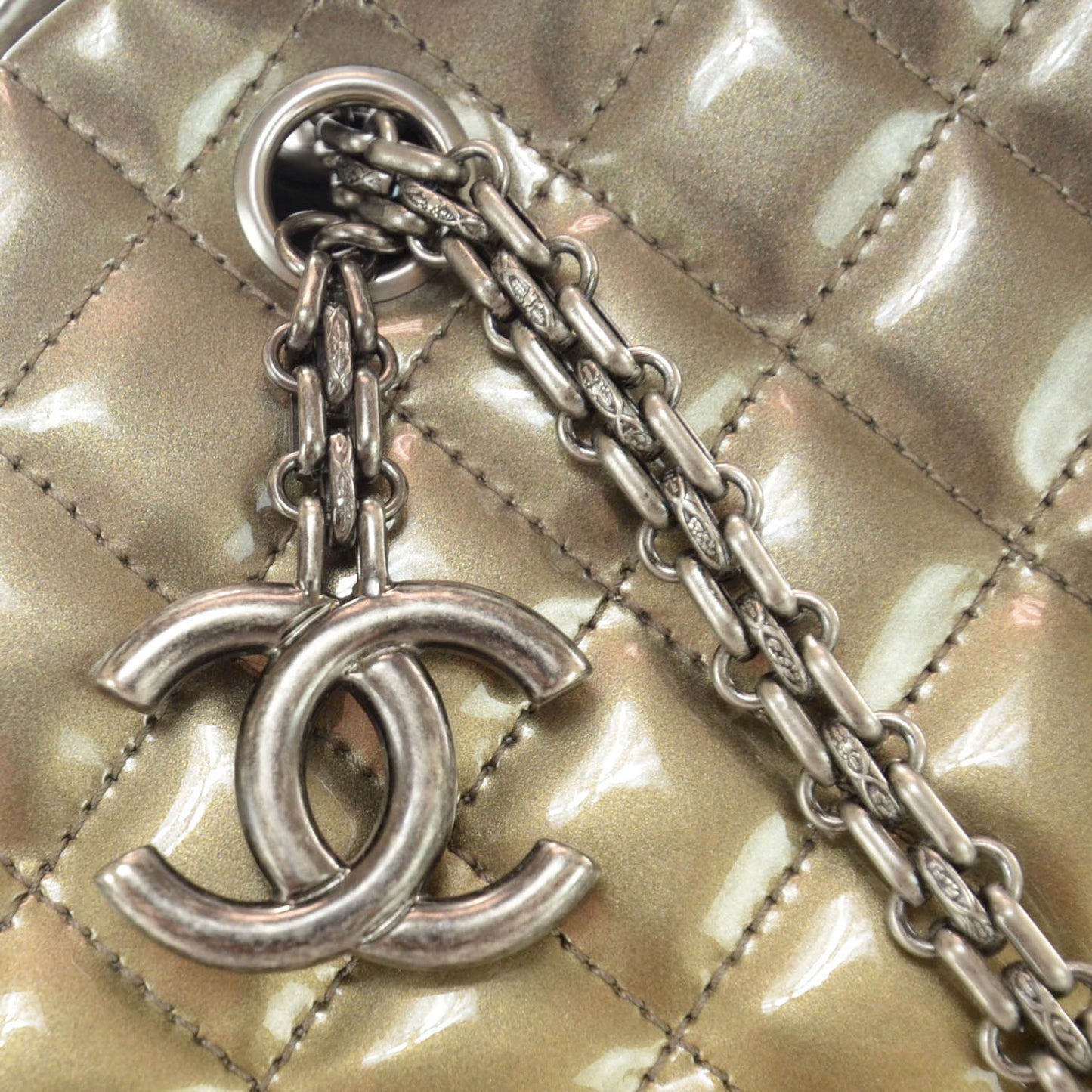Metallic Patent Quilted Medium Just Mademoiselle Bowling Bag Gold Degrade