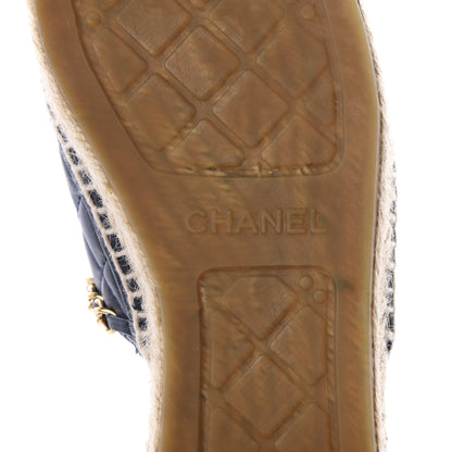 Chanel Lambskin Quilted CC Chain Espadrille Mules 38 Black Navy 10 of 10