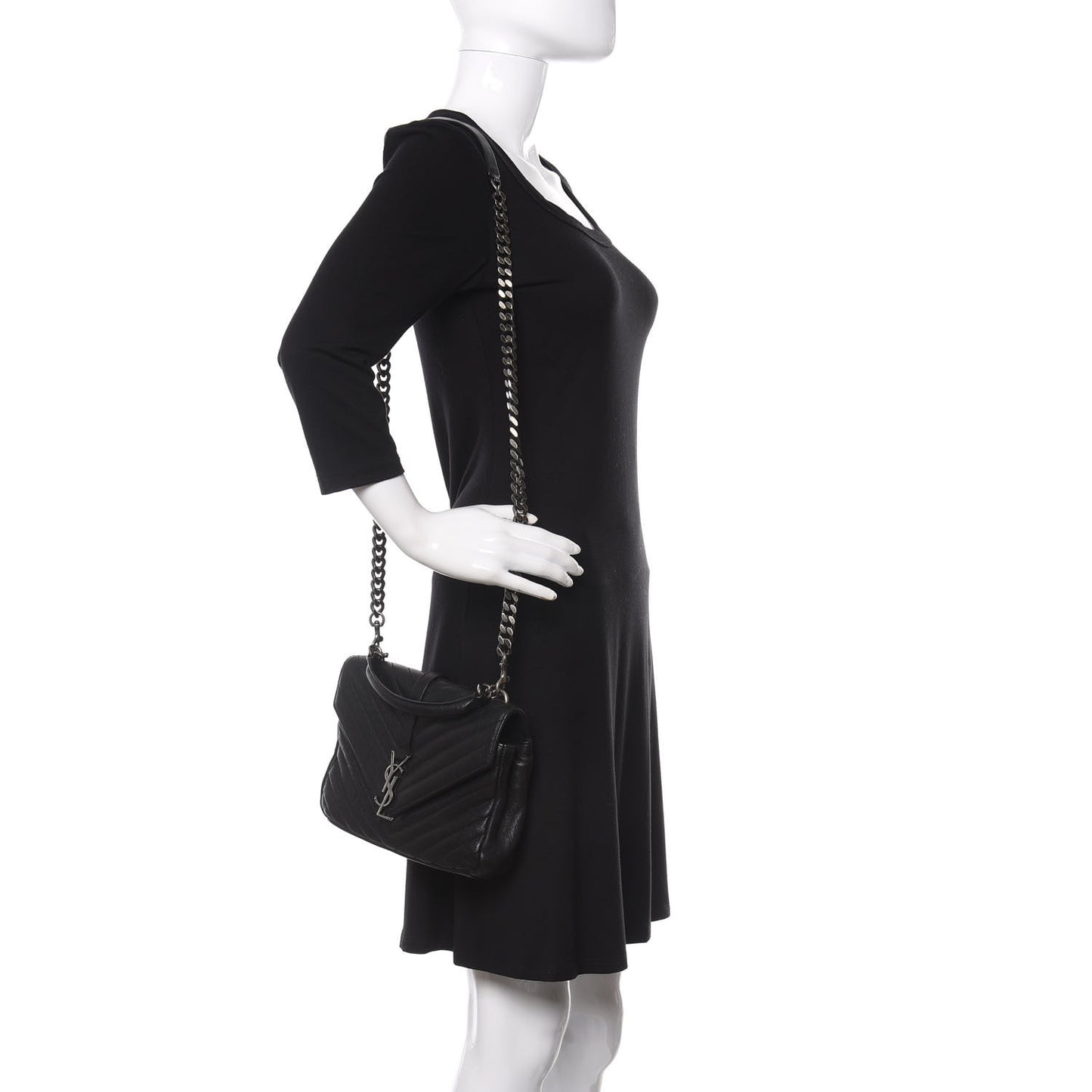 Sheepskin Matelasse Chevron Monogram Medium College Bag Black