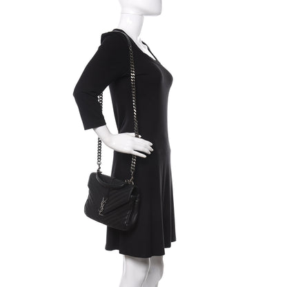 Saint Laurent Sheepskin Matelasse Chevron Monogram Medium College Bag Black 2 of 9