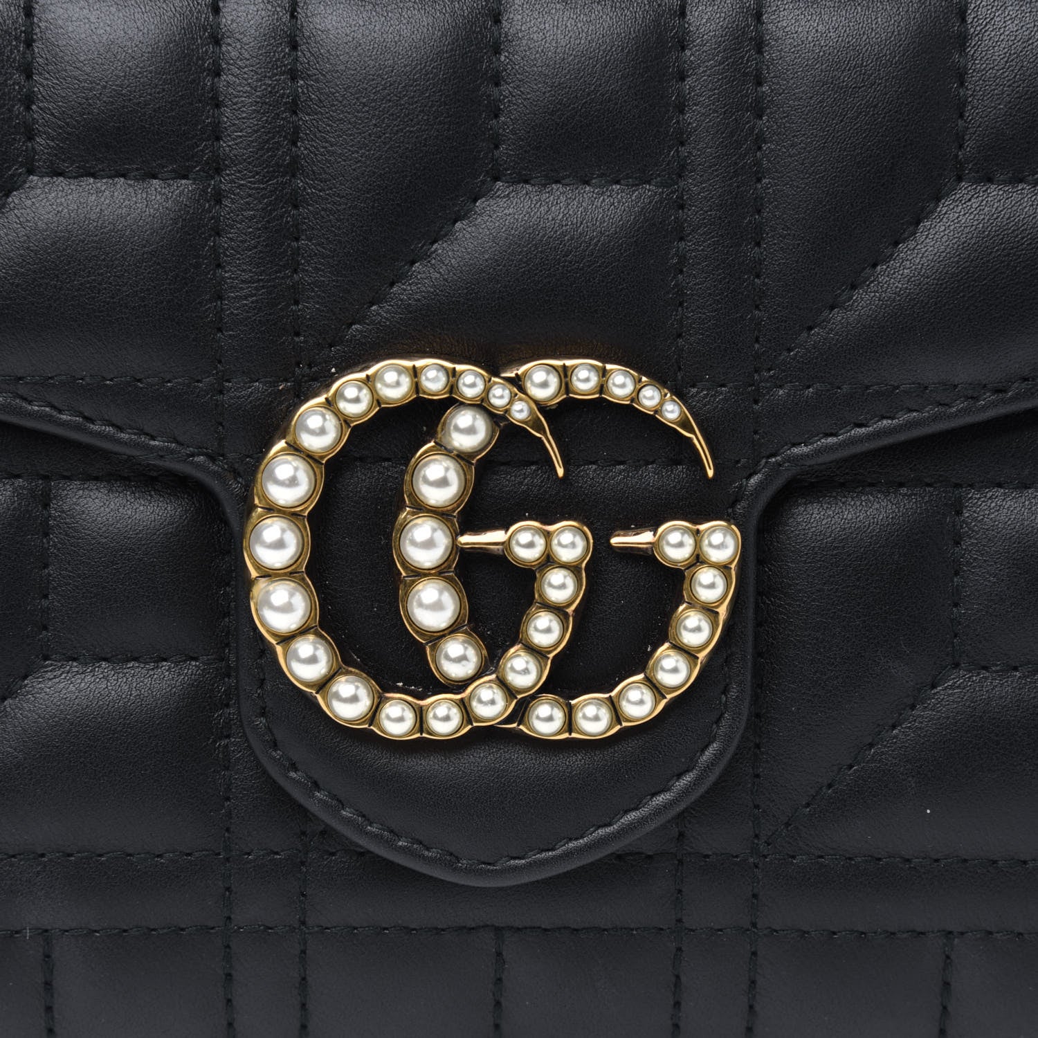 Gucci Calfskin Matelasse Mini Pearly GG Marmont Chain Wallet Black 5 of 5