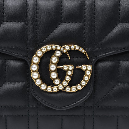 Gucci Calfskin Matelasse Mini Pearly GG Marmont Chain Wallet Black 5 of 5