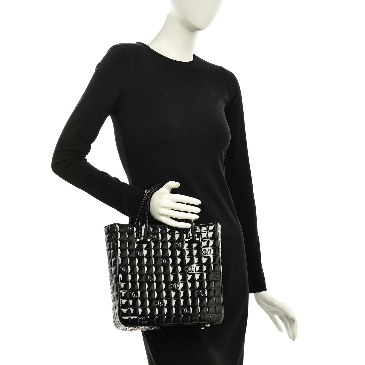 Patent Chocolate Bar Quilted Tote Black