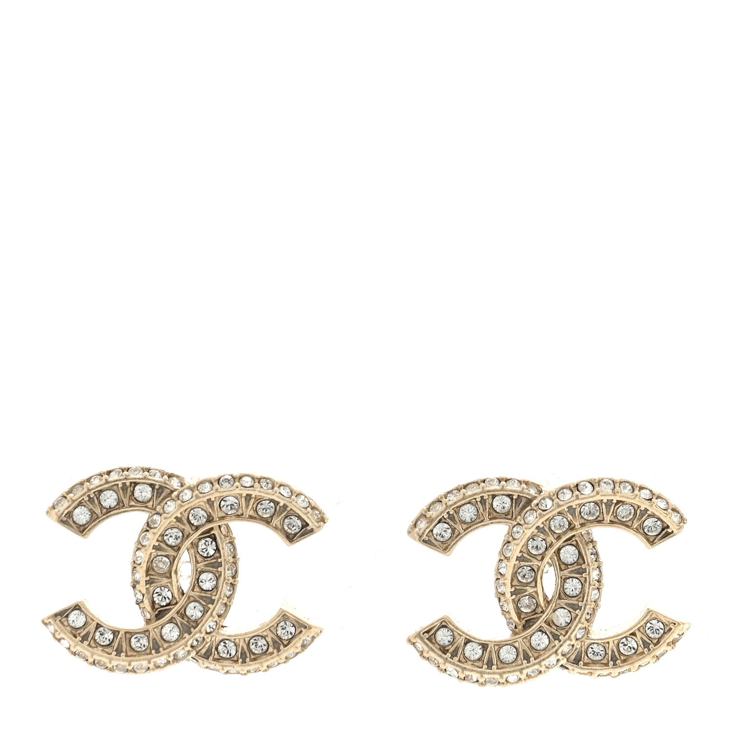 Chanel Crystal Timeless CC Earrings Light Gold 1 of 4