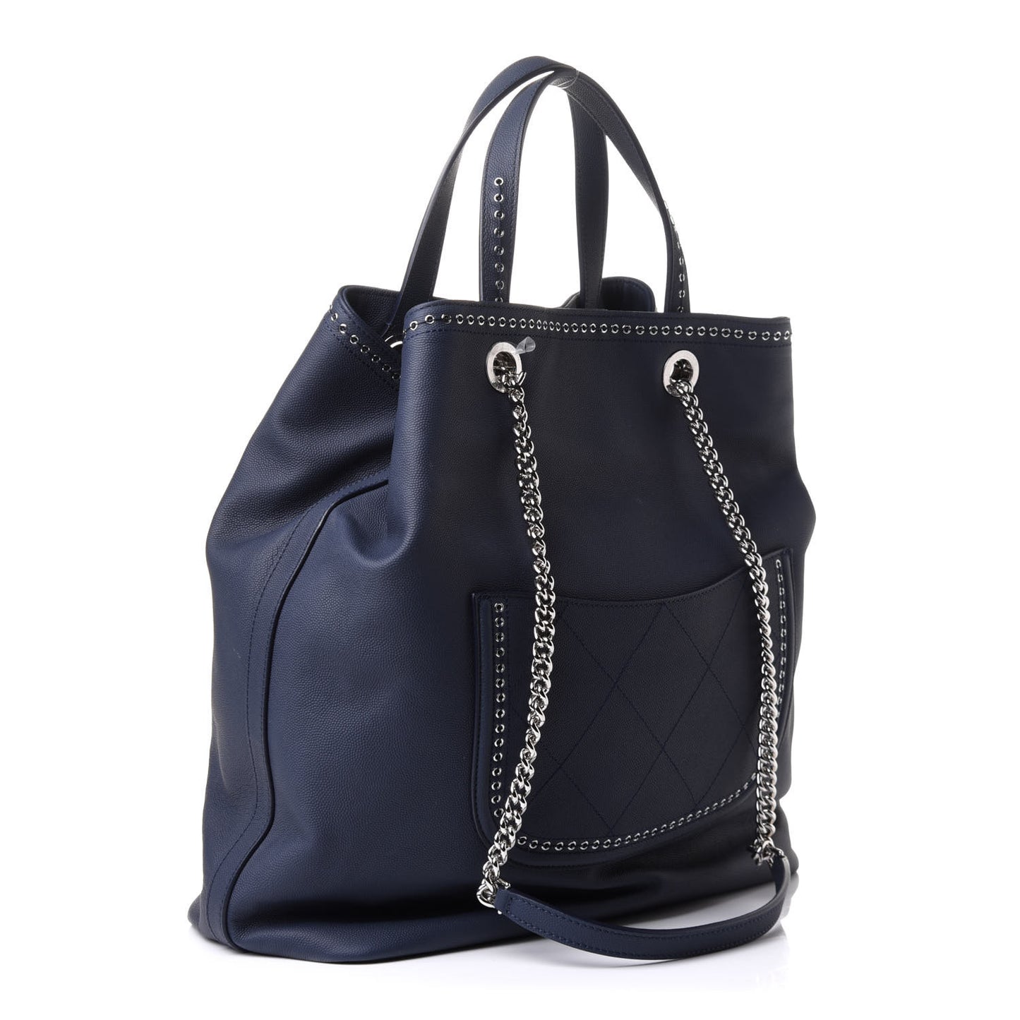 Grained Calfskin Large Coco Eyelets Shopping Tote Navy
