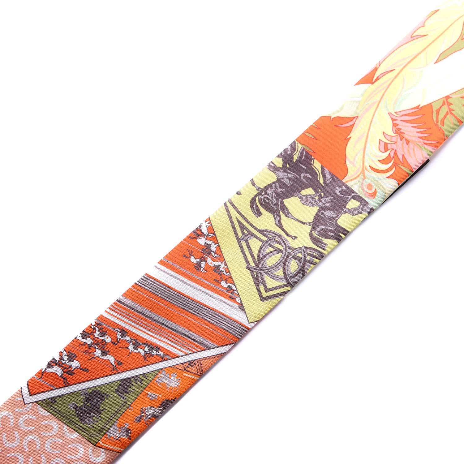 Hermes Silk Cheval Phoenix Twilly Orange Jaune Vif Vert 3 of 4