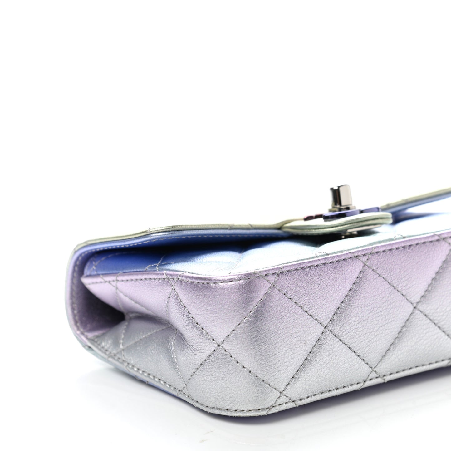 Gradient Metallic Calfskin Quilted Clutch Silver Blue Yellow Purple