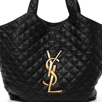 Saint Laurent Lambskin Quilted Maxi Icare Shopping Tote Black 8 of 10