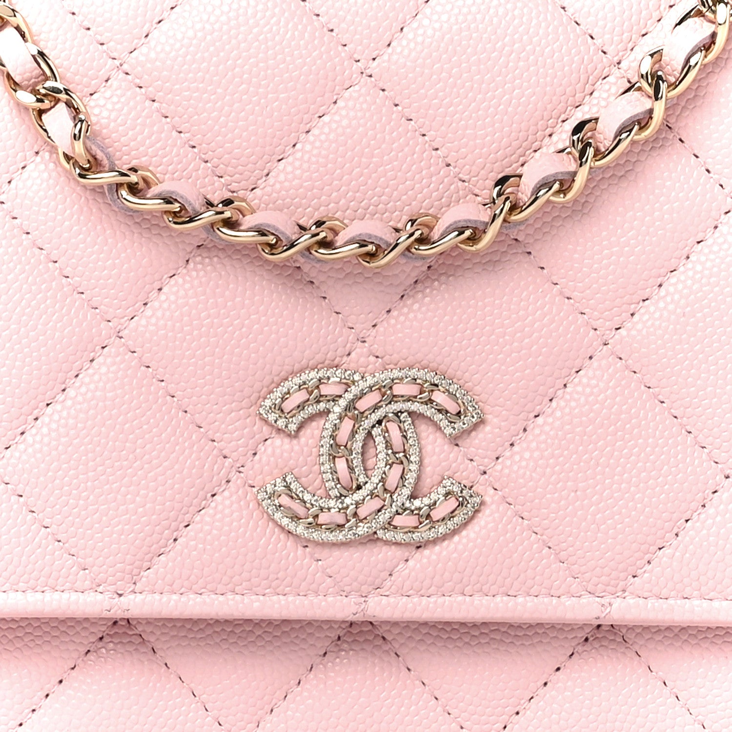 Chanel Caviar Quilted Crystal CC Wallet On Chain WOC Light Pink 10 of 12