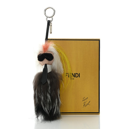 Fendi Fox Mink Goat Fur Mini Karlito Bag Charm White Black Flamingo 5 of 5