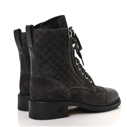 Chanel Suede Calfskin Quilted Lace Up Boots 36.5 Grey 4 of 6