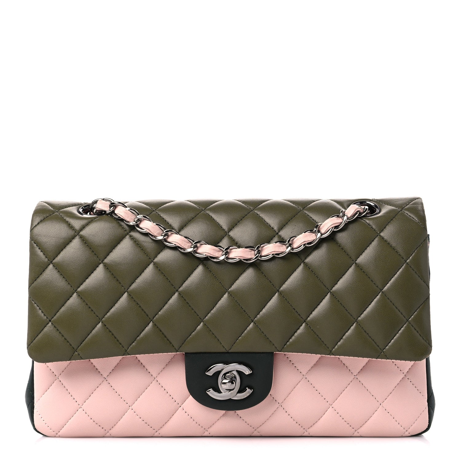 Chanel Lambskin Quilted Tri-Color Medium Double Flap Green Pink 1 of 11