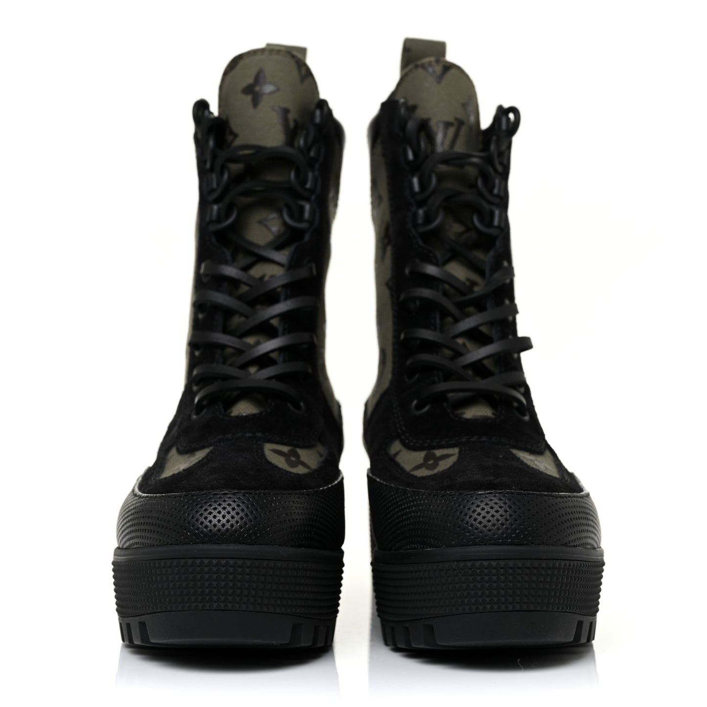 Suede Monogram Laureate Platform Desert Boots 37 Kaki Black