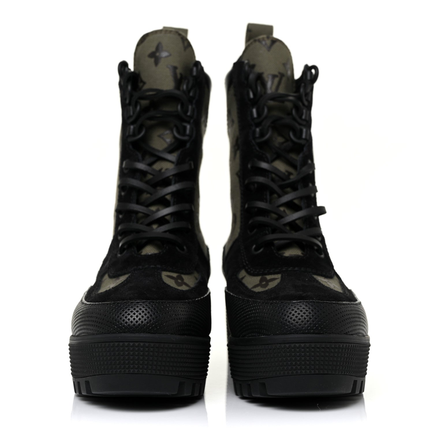 Louis Vuitton Suede Monogram Laureate Platform Desert Boots 37 Kaki Black 1 of 10