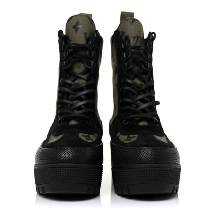 Louis Vuitton Suede Monogram Laureate Platform Desert Boots 37 Kaki Black 1 of 10