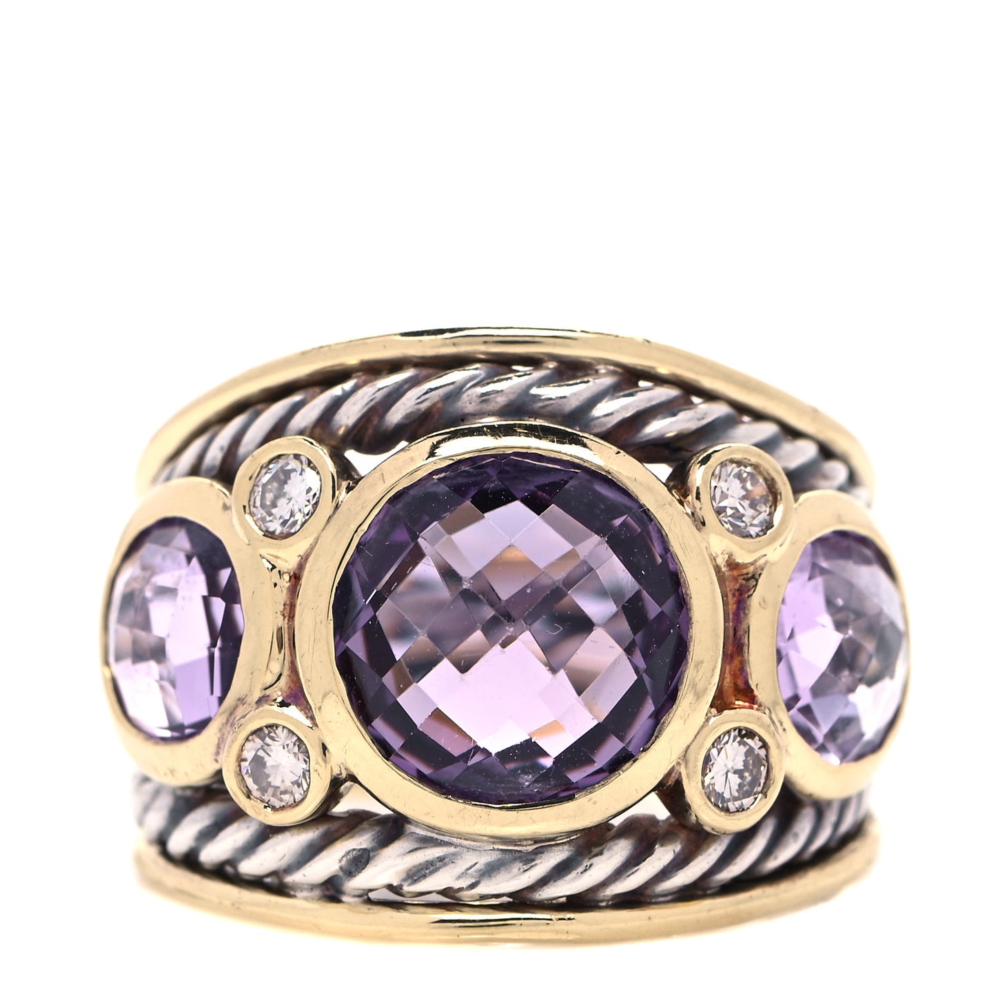 Sterling Silver 18K Yellow Gold Diamond Amethyst Renaissance Ring 52 6