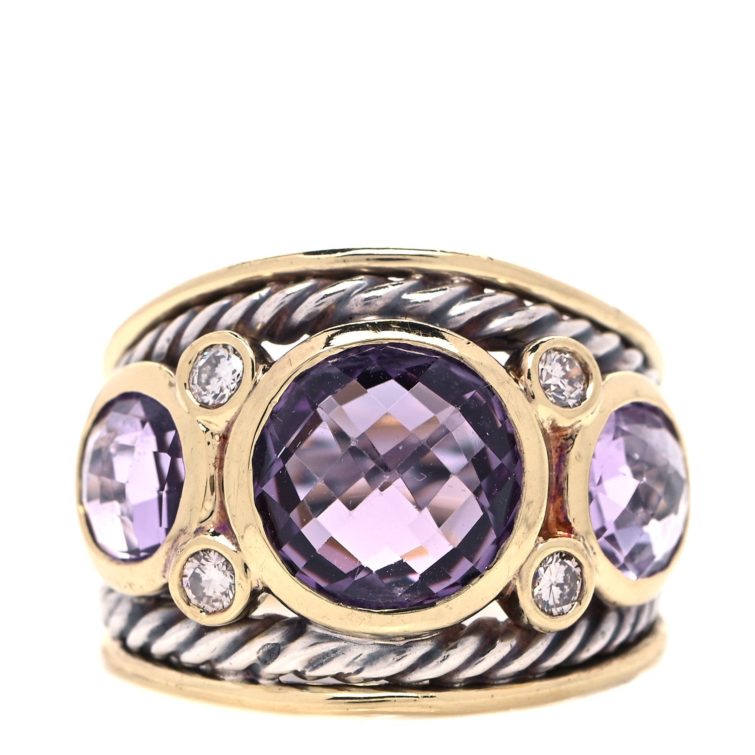 David Yurman Sterling Silver 18K Yellow Gold Diamond Amethyst Renaissance Ring 52 6 1 of 4
