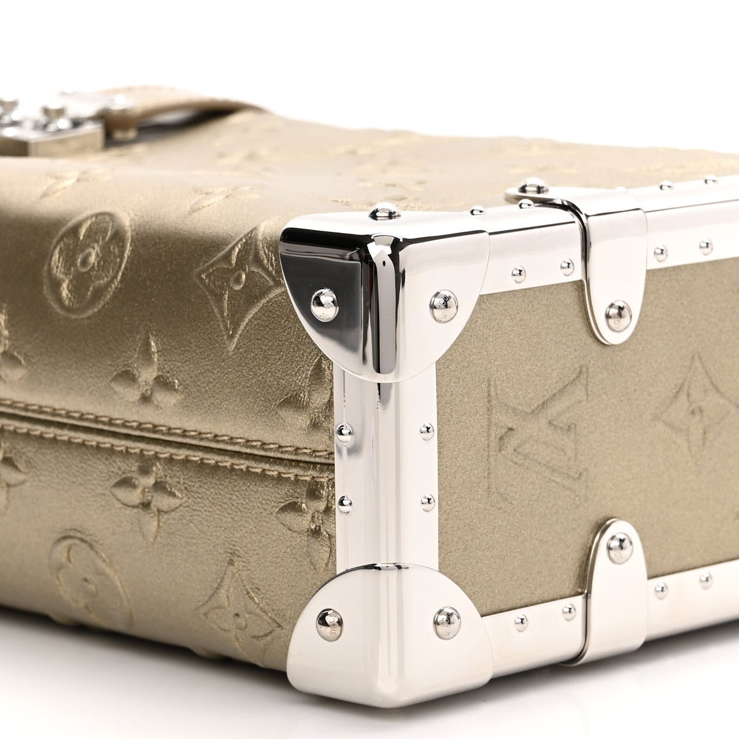 Calfskin Debossed Monogram Side Trunk Light Gold
