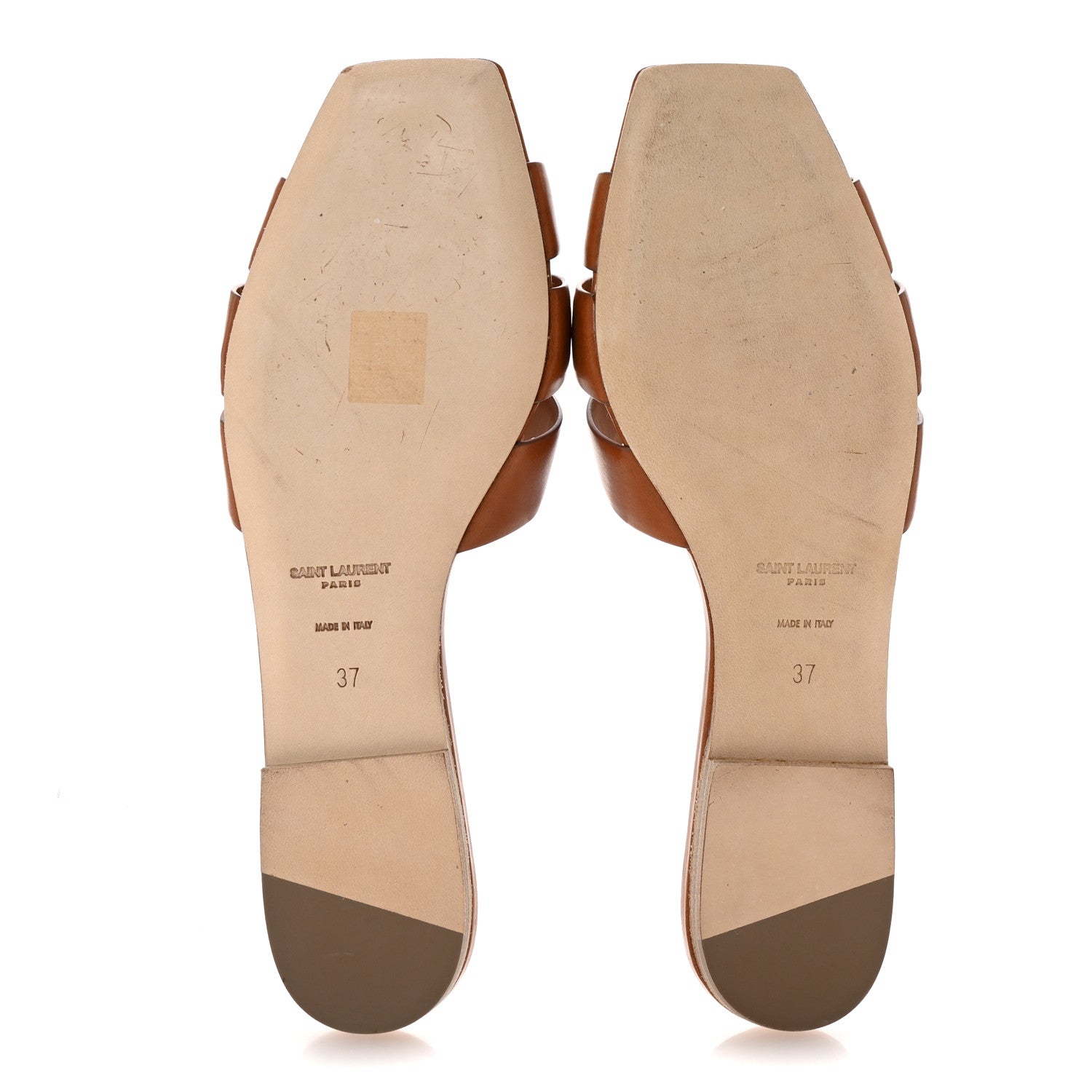 Saint Laurent Calfskin Tribute 05 Slide Sandals 37 Amber 6 of 10