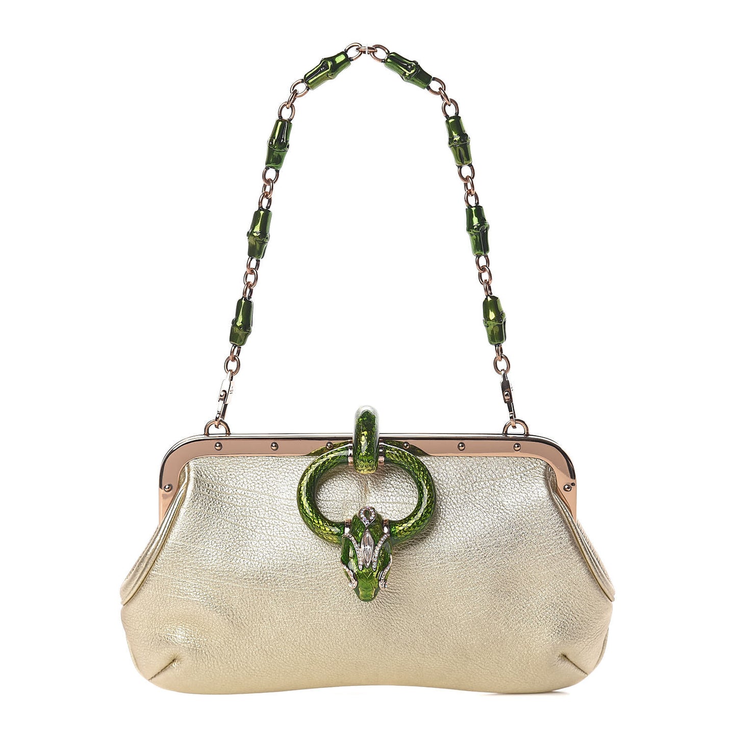 Metallic Calfskin Jeweled Dragon Evening Bag Gold