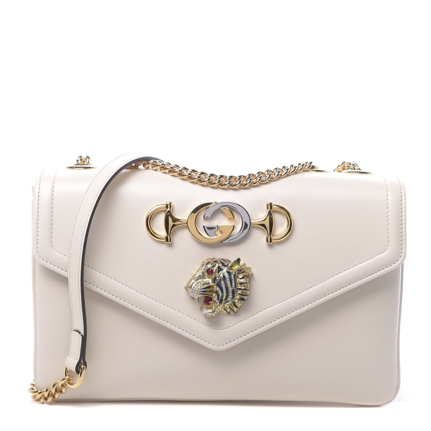 Gucci Vitello Palmellato Lux Crystal Medium Rajah Shoulder Bag Mystic White Multicolor 1 of 11