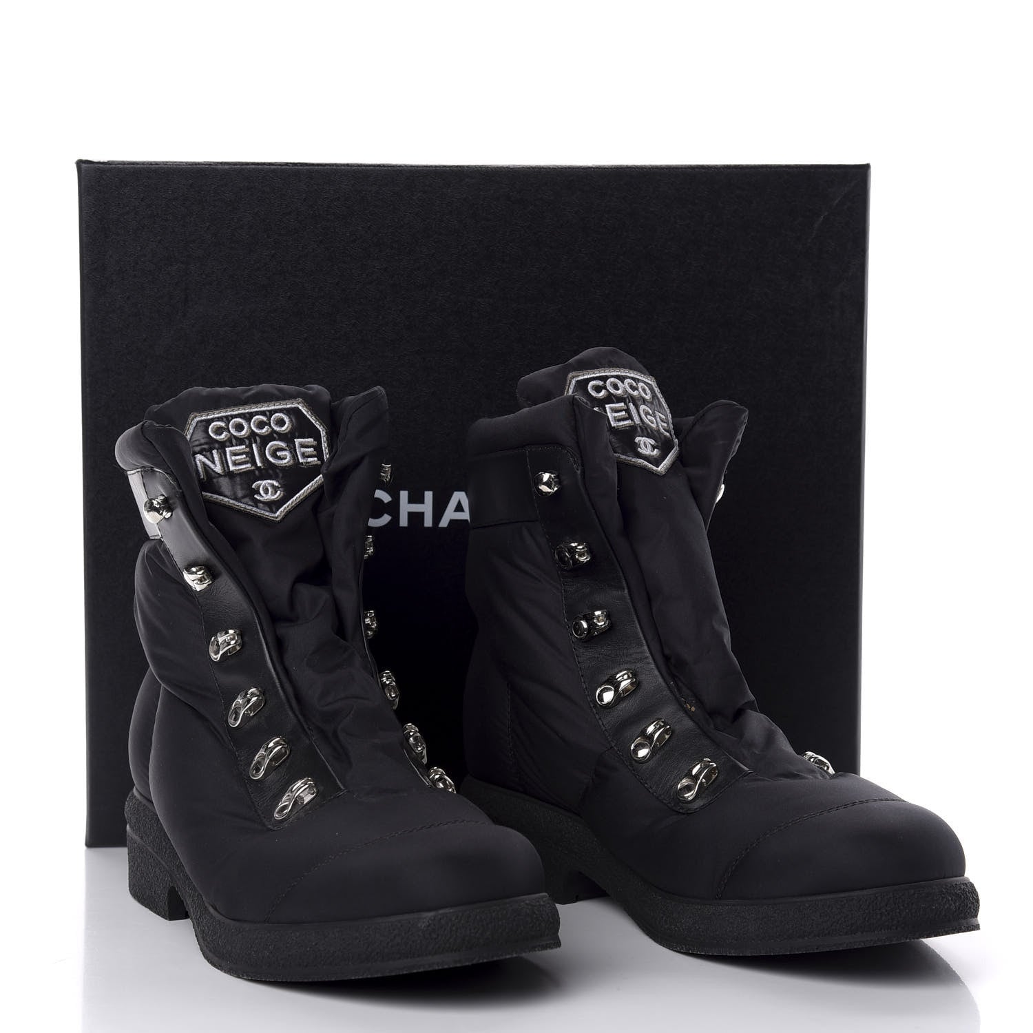 Chanel Nylon Calfskin Womens Coco Neige Short Boots 39.5 Black 11 of 11
