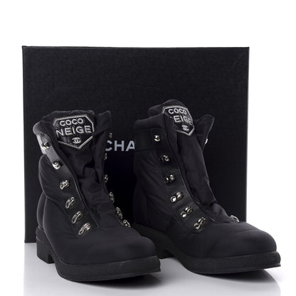 Chanel Nylon Calfskin Womens Coco Neige Short Boots 39.5 Black 11 of 11