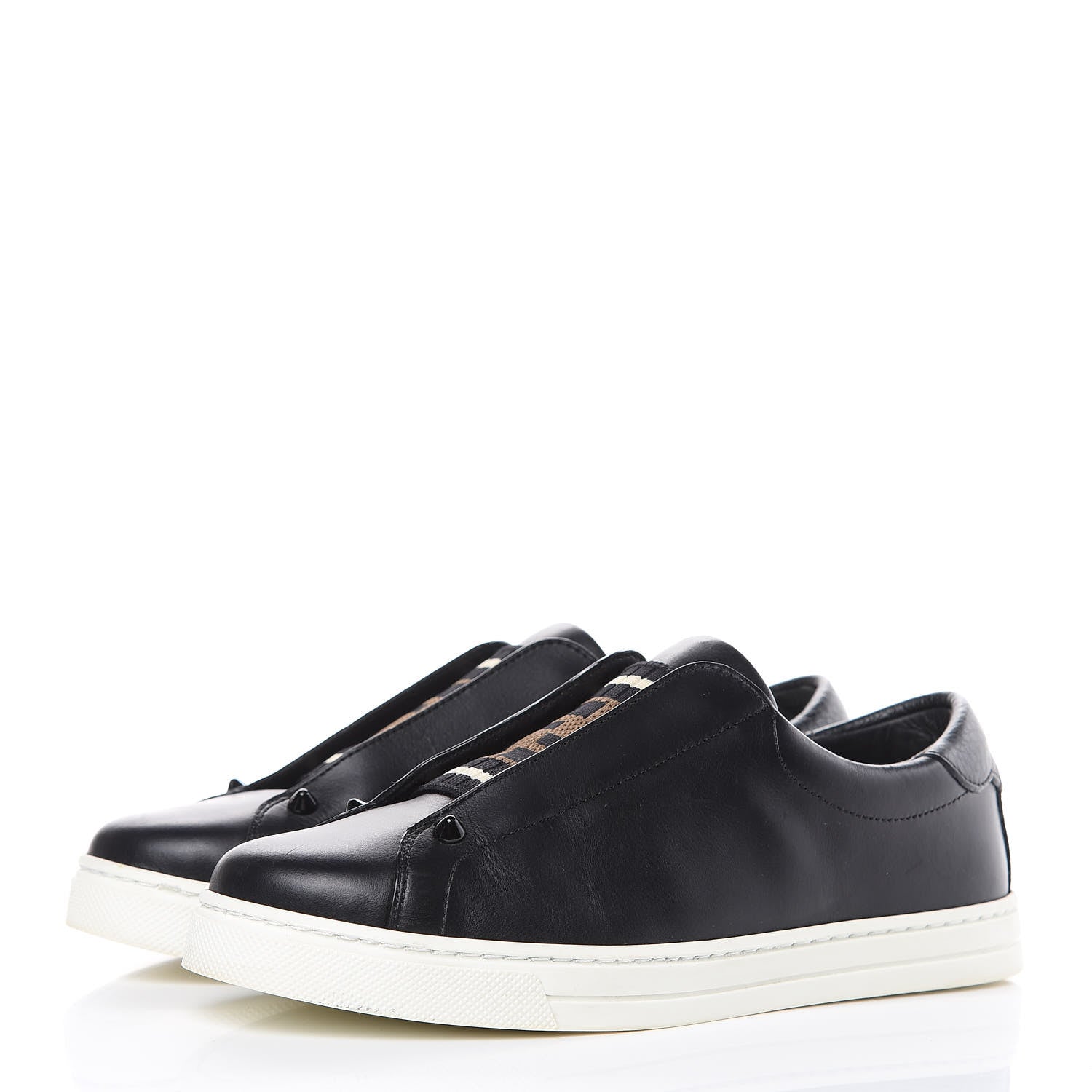 Fendi Vitello Microfiber FF Rockoclick Slip On Sneakers 36.5 Black Tobacco 3 of 9