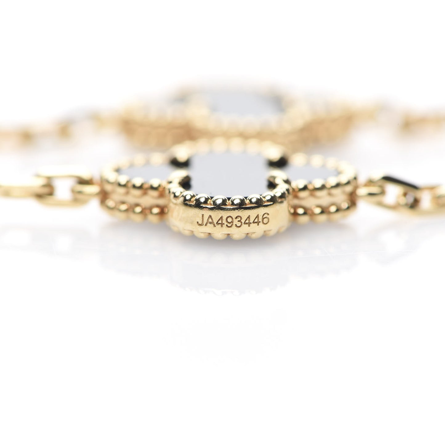18K Yellow Gold Black Onyx 5 Motifs Vintage Alhambra Bracelet