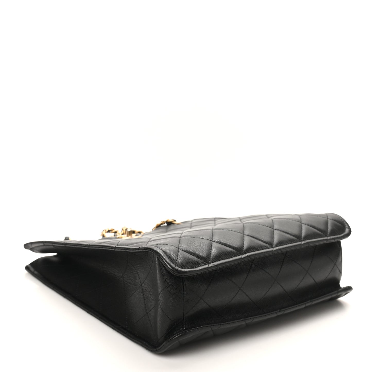 Caviar Quilted Sweet Vertical Shopping Tote Black
