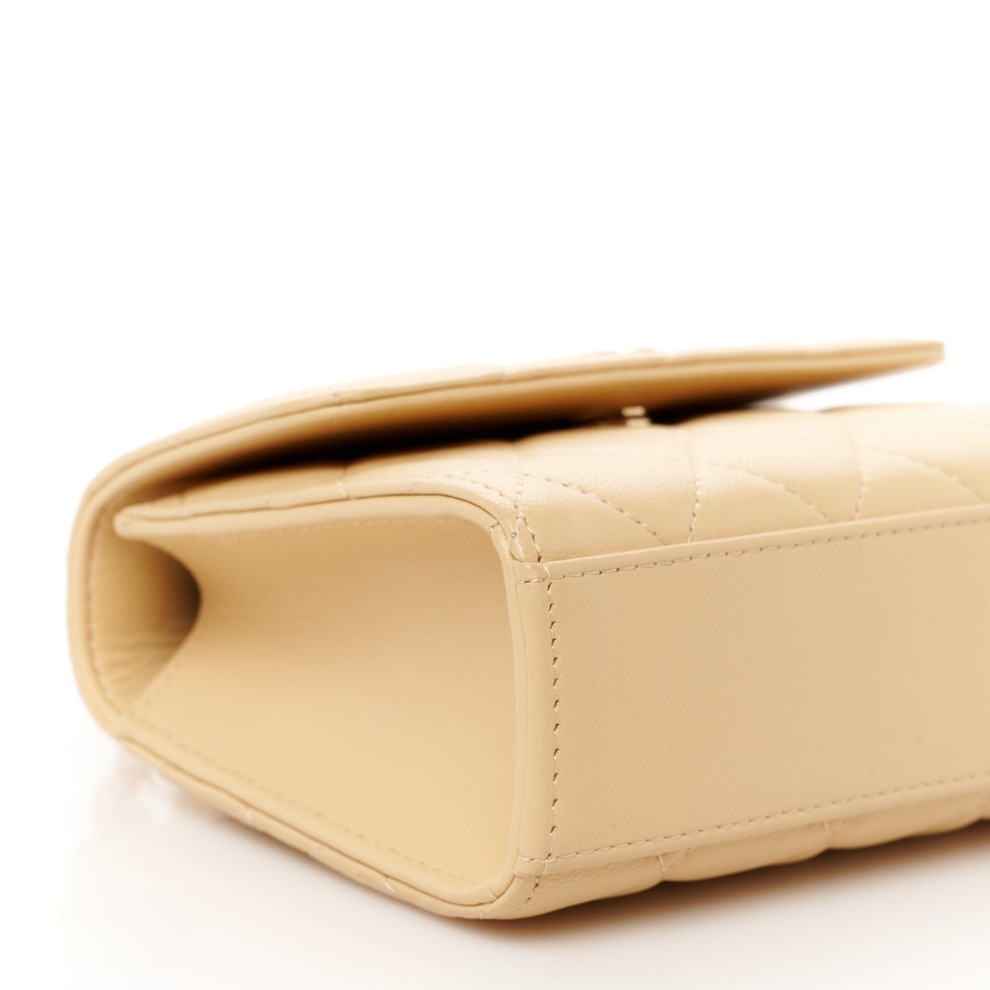 Lambskin Quilted Pearl Top Handle Flap With Chain Beige