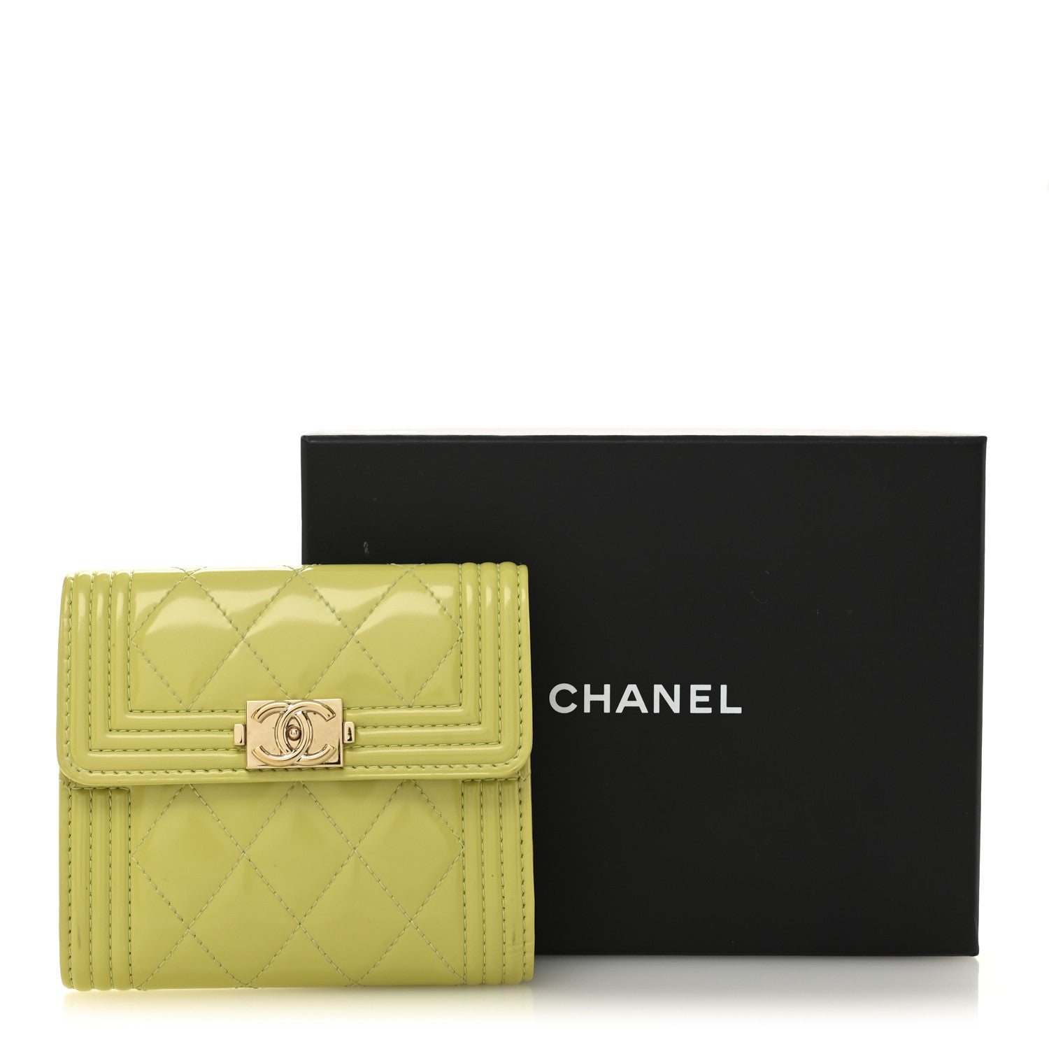 Chanel Patent Quilted Compact Boy Wallet Yellow 12 of 12