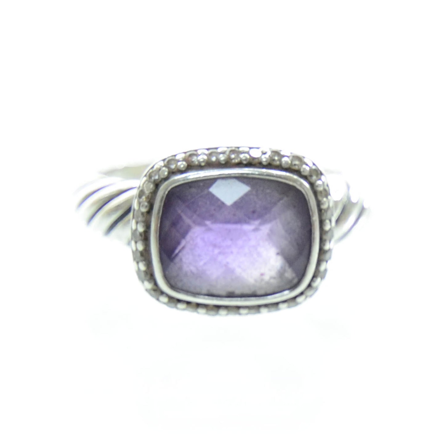 Sterling Silver Diamond Amethyst 10mm Noblesse Ring 56 7.5