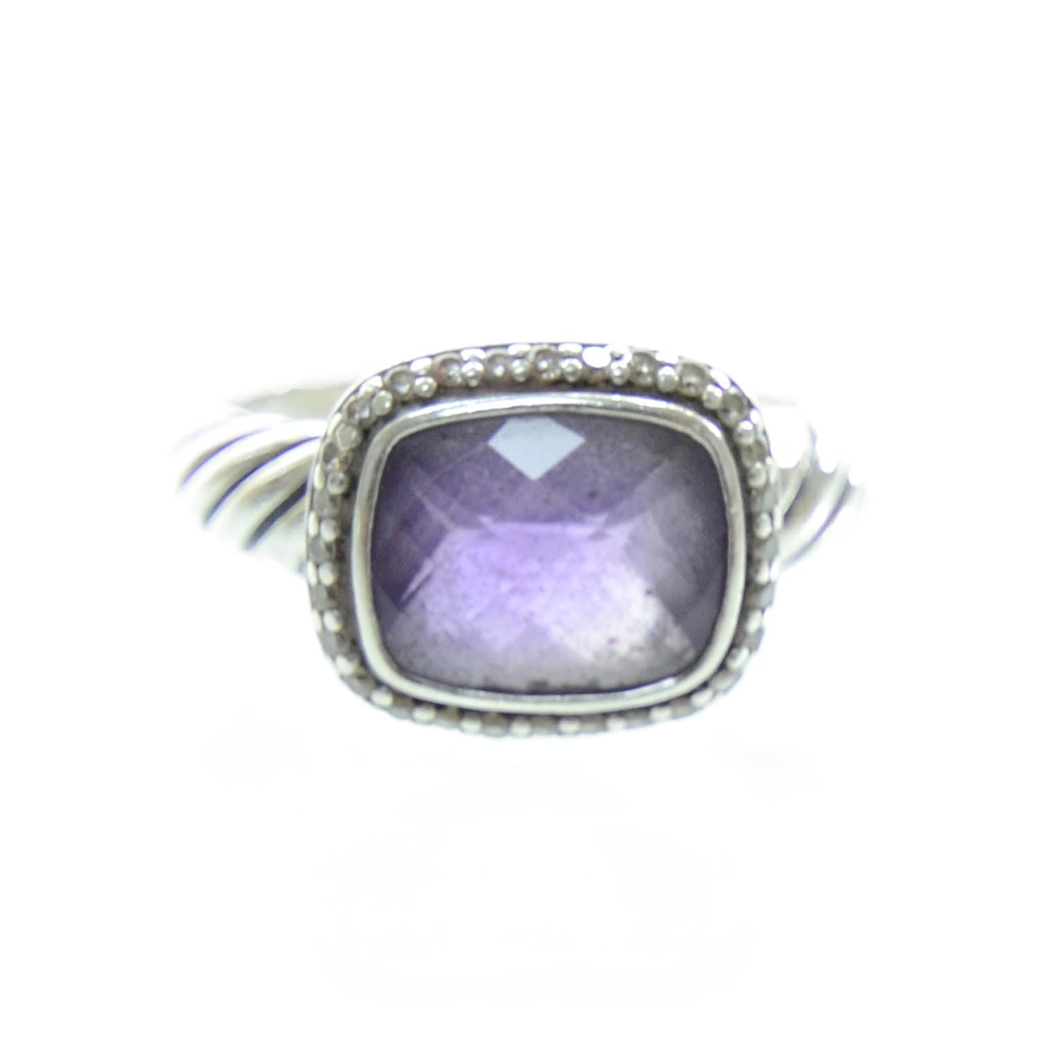 David Yurman Sterling Silver Diamond Amethyst 10mm Noblesse Ring 56 7.5 2 of 4