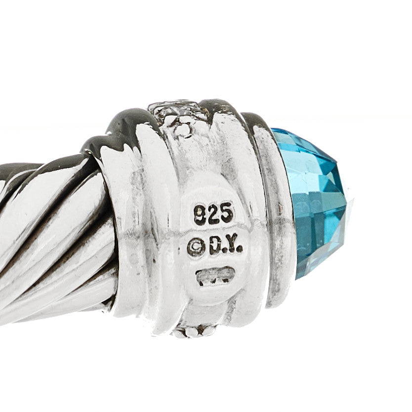 Sterling Silver Blue Topaz Diamond 7mm Cable Classics Bracelet