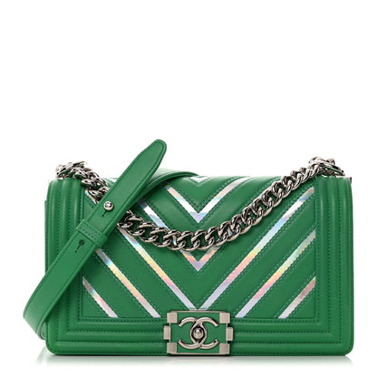 Chanel Lambskin Iridescent PVC Chevron Quilted Medium Boy Flap Green Silver 1 of 16