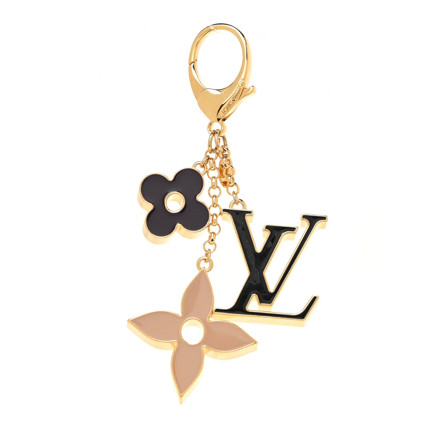 Metal Enamel Fleur De Monogram Bag Charm Dore