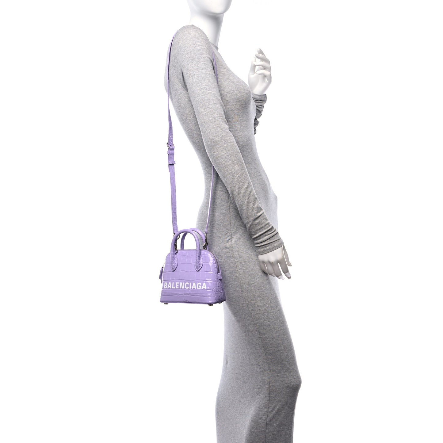 Shiny Calfskin Logo Crocodile Embossed XXS Ville Top Handle Bag Lilac White