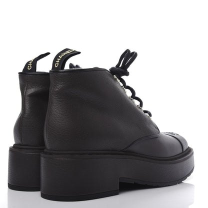Chanel Goatskin Pearl Lace Up CC Short Boots 40 Brown Black 4 of 11