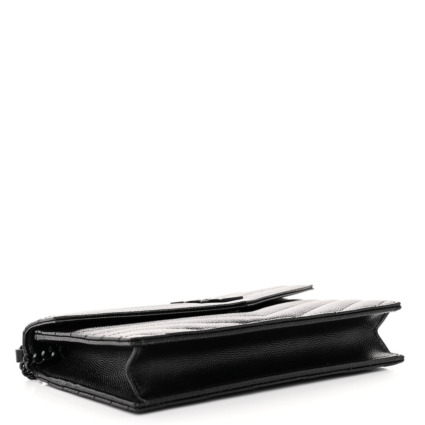 SAINT LAURENT Grain De Poudre Matelasse Chevron Monogram Monochrome Envelope Chain Wallet Black