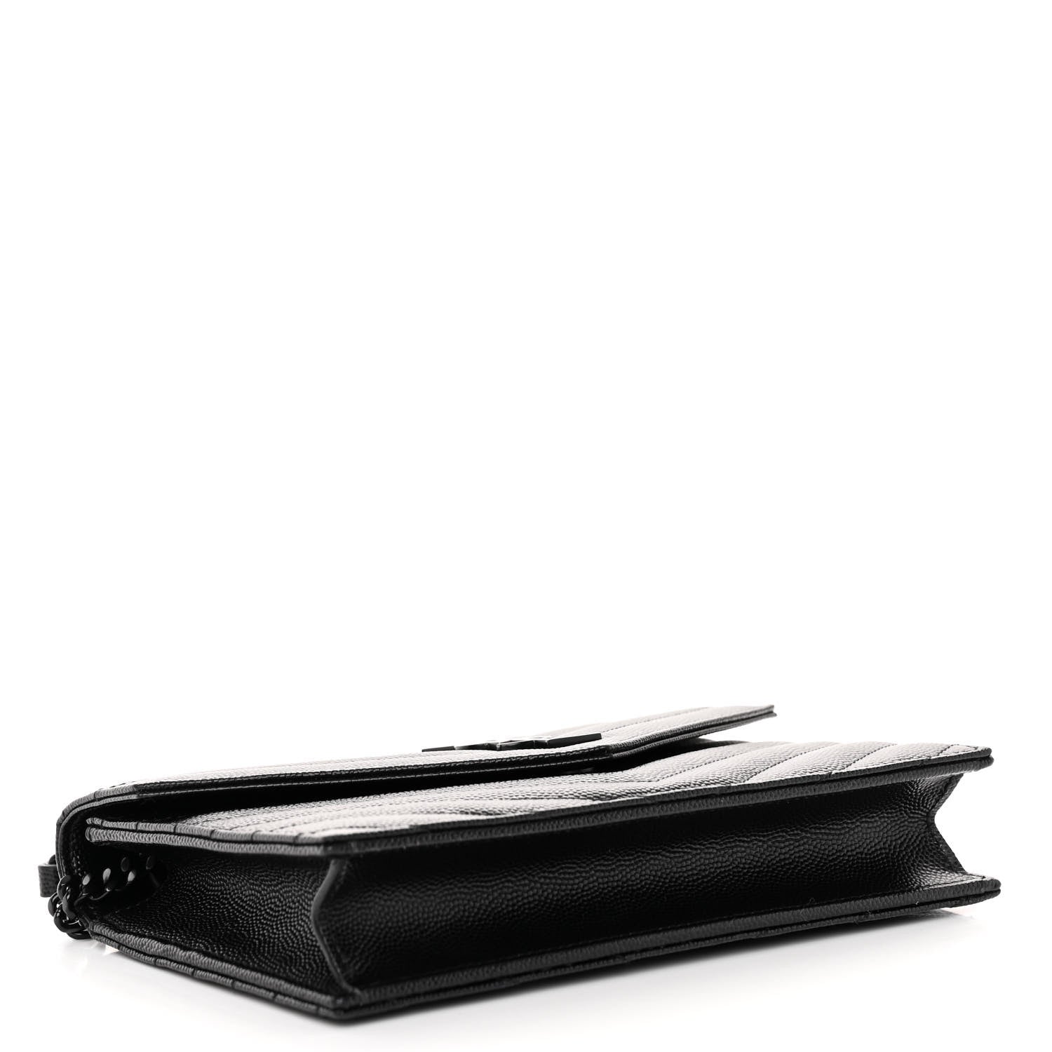 Saint Laurent SAINT LAURENT Grain De Poudre Matelasse Chevron Monogram Monochrome Envelope Chain Wallet Black 4 of 11